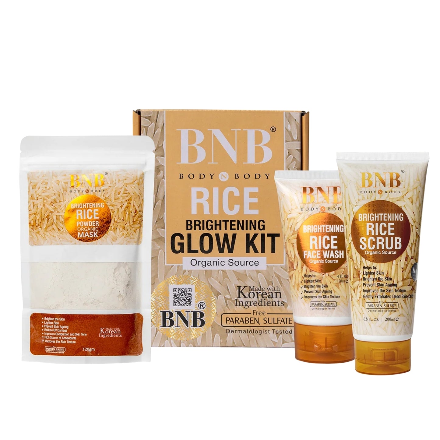 BNB Bright & Glow Rice Facial Kit – 3-in-1 Whitening & Hydration