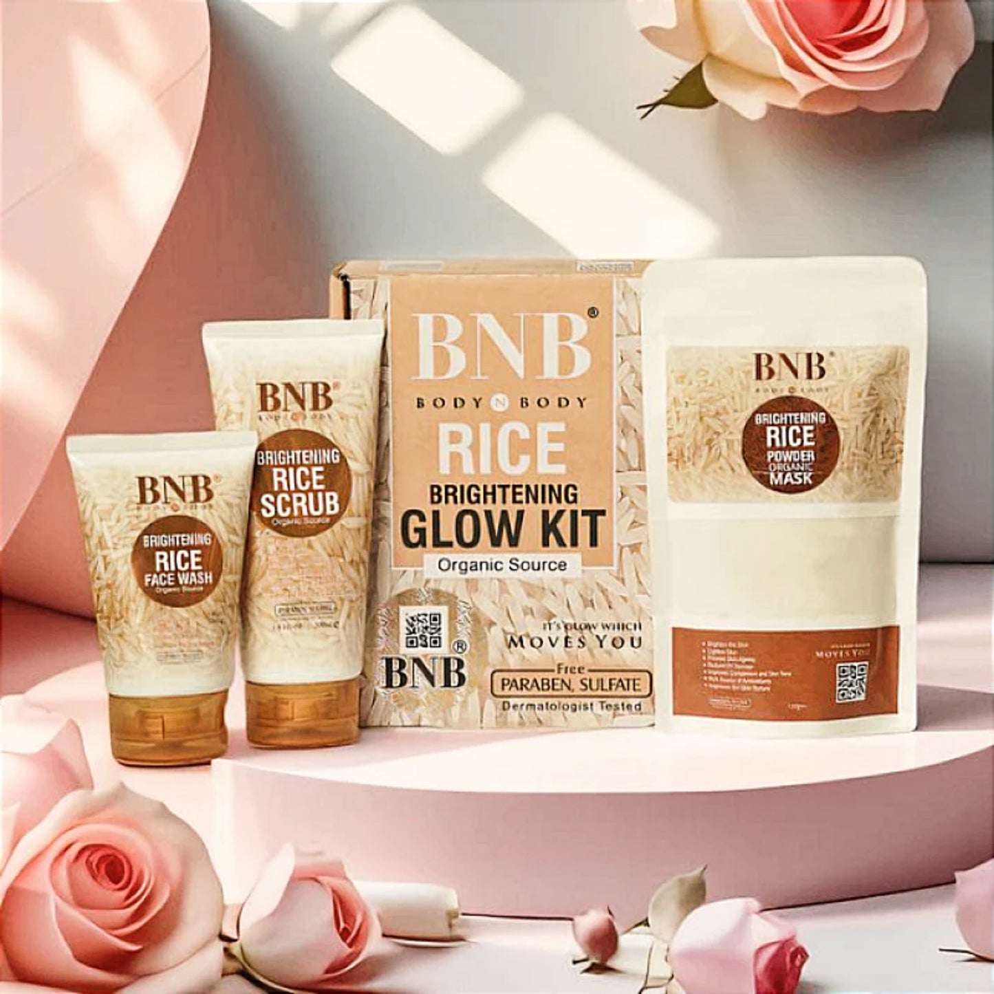 BNB Bright & Glow Rice Facial Kit – 3-in-1 Whitening & Hydration